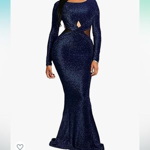 Blue glitter long sleeve gown Sz S
